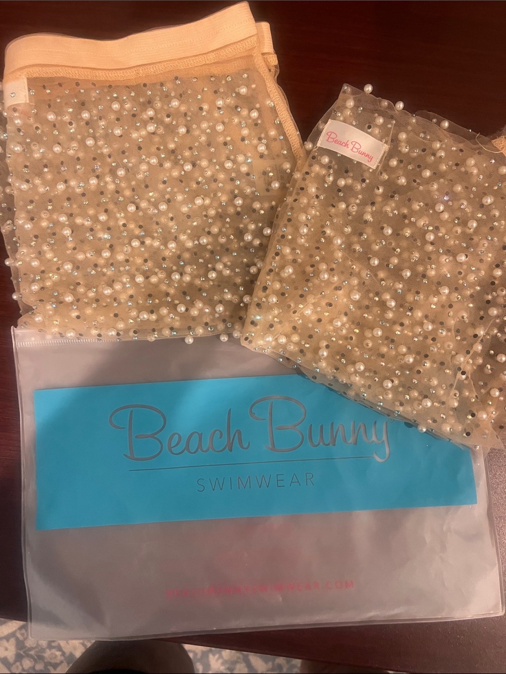 Beach Bunny Pearl-Embellished Sheer Crop Camisole and matching skirt - Picture 7 of 7